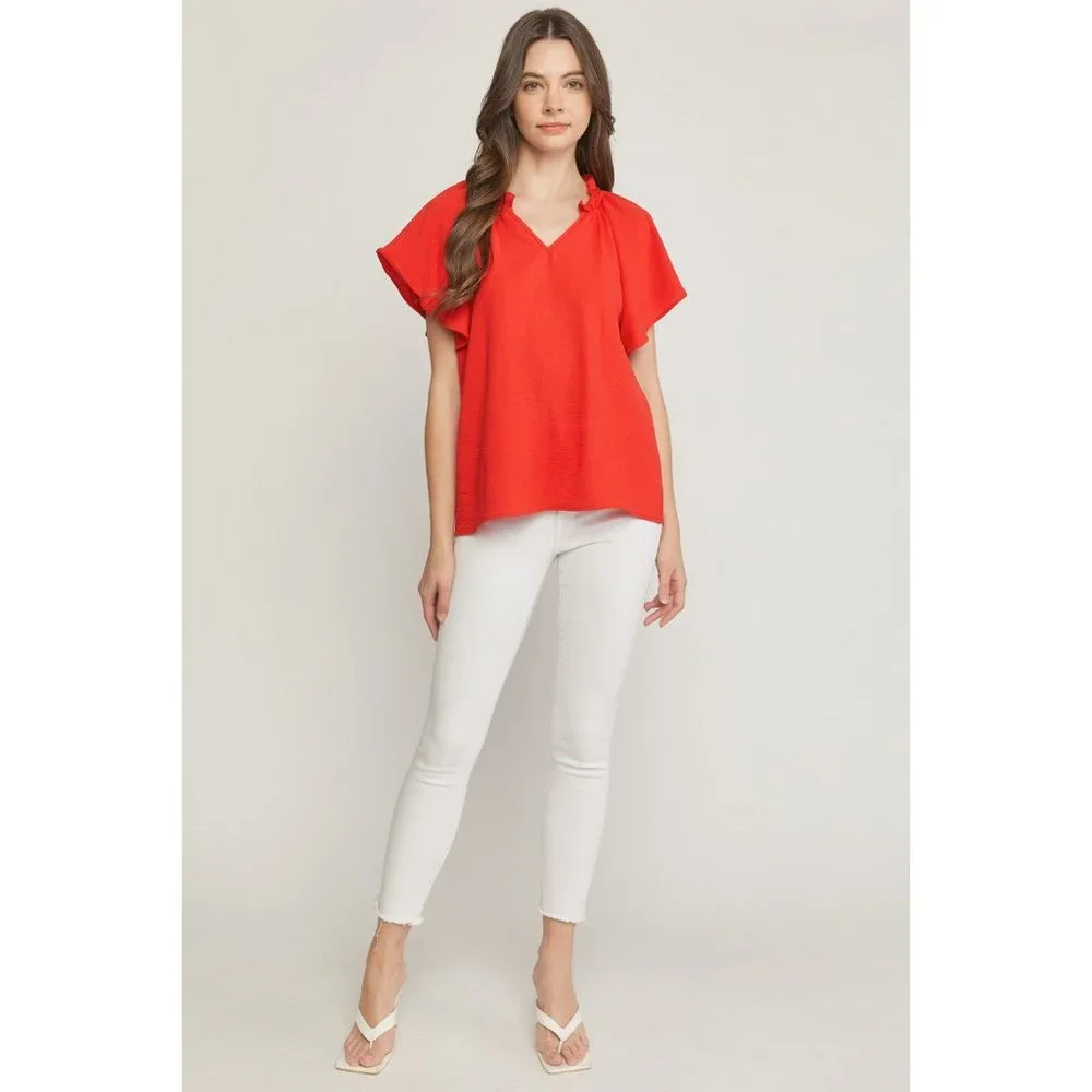 Entro Ruffled Flutter Sleeve Blouse, Tangerine - Picture 5 of 7